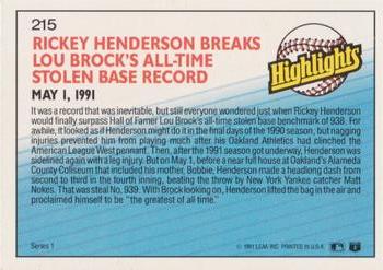 1992 Donruss #215 Rickey Henderson Back