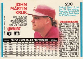 1992 Donruss #230 John Kruk Back