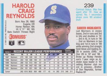 1992 Donruss #239 Harold Reynolds Back