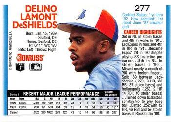 1992 Donruss #277 Delino DeShields Back