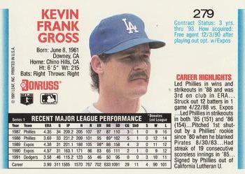 1992 Donruss #279 Kevin Gross Back