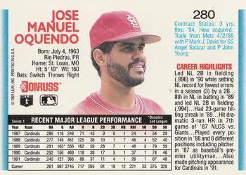 1992 Donruss #280 Jose Oquendo Back