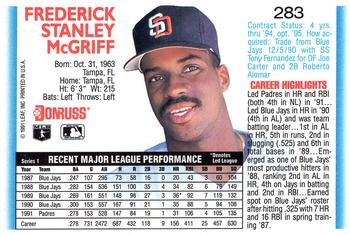 1992 Donruss #283 Fred McGriff Back