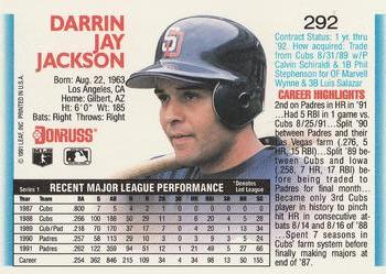 1992 Donruss #292 Darrin Jackson Back