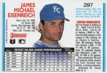 1992 Donruss #297 Jim Eisenreich Back