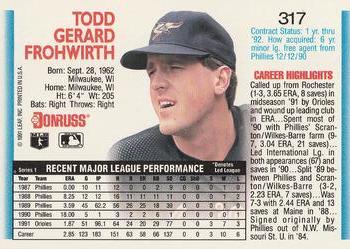1992 Donruss #317 Todd Frohwirth Back