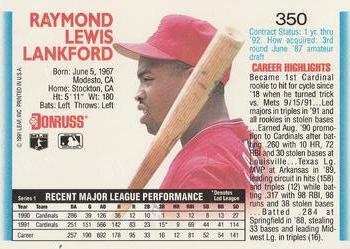 1992 Donruss #350 Ray Lankford Back