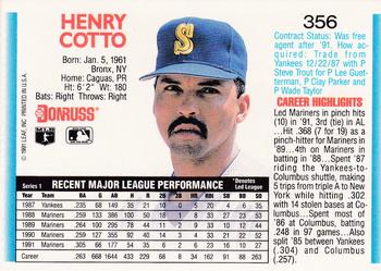 1992 Donruss #356 Henry Cotto Back