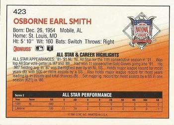 1992 Donruss #423 Ozzie Smith Back
