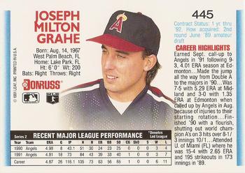 1992 Donruss #445 Joe Grahe Back