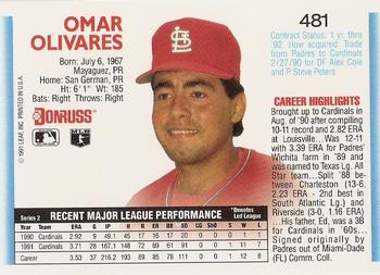 1992 Donruss #481 Omar Olivares Back