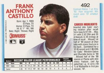 1992 Donruss #492 Frank Castillo Back