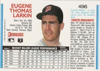 1992 Donruss #496 Gene Larkin Back