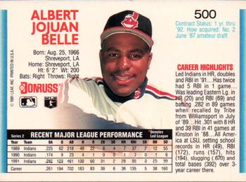 1992 Donruss #500 Albert Belle Back