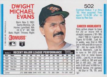 1992 Donruss #502 Dwight Evans Back