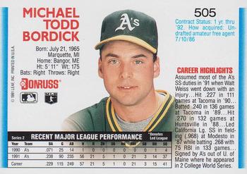 1992 Donruss #505 Mike Bordick Back