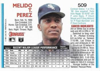 1992 Donruss #509 Melido Perez Back