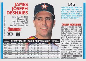 1992 Donruss #515 Jim Deshaies Back