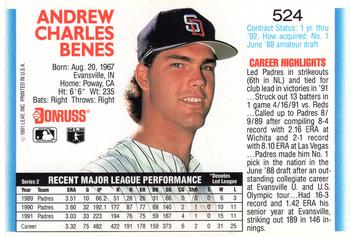 1992 Donruss #524 Andy Benes Back