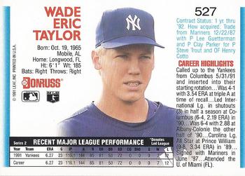 1992 Donruss #527 Wade Taylor Back