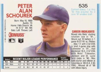 1992 Donruss #535 Pete Schourek Back