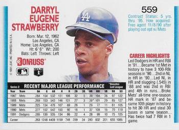 1992 Donruss #559 Darryl Strawberry Back