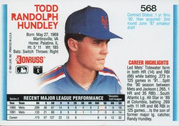 1992 Donruss #568 Todd Hundley Back