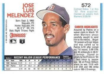 1992 Donruss #572 Jose Melendez Back