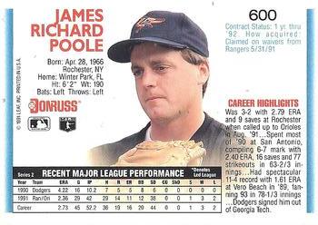 1992 Donruss #600 Jimmy Poole Back