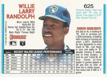 1992 Donruss #625 Willie Randolph Back