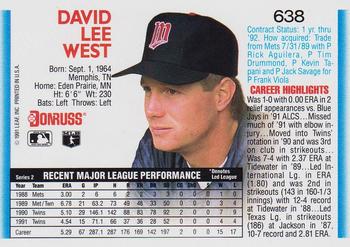 1992 Donruss #638 Dave West Back