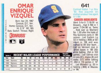 1992 Donruss #641 Omar Vizquel Back
