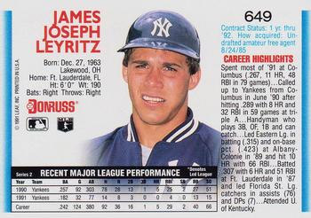 1992 Donruss #649 Jim Leyritz Back