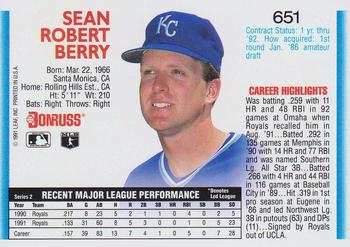1992 Donruss #651 Sean Berry Back