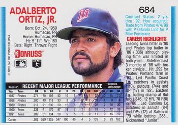 1992 Donruss #684 Junior Ortiz Back