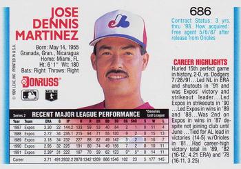 1992 Donruss #686 Dennis Martinez Back