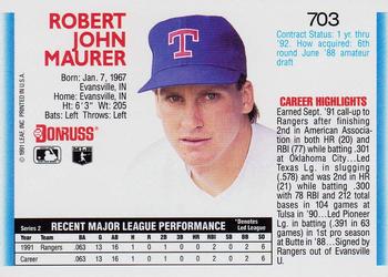 1992 Donruss #703 Rob Maurer Back