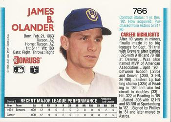 1992 Donruss #766 Jim Olander Back