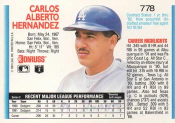1992 Donruss #778 Carlos Hernandez Back