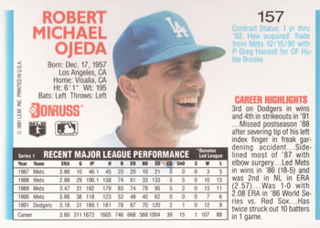 1992 Donruss #157 Bobby Ojeda Back