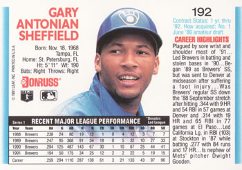 1992 Donruss #192 Gary Sheffield Back
