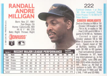 1992 Donruss #222 Randy Milligan Back