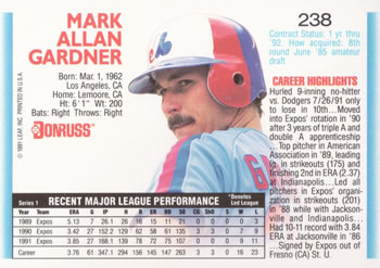 1992 Donruss #238 Mark Gardner Back