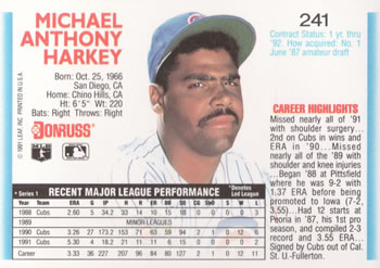 1992 Donruss #241 Mike Harkey Back