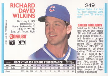 1992 Donruss #249 Rick Wilkins Back