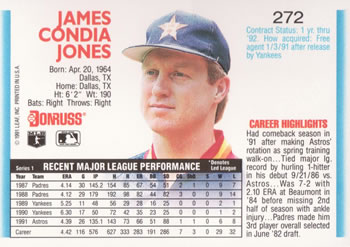 1992 Donruss #272 Jimmy Jones Back