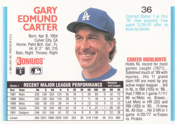 1992 Donruss #36 Gary Carter Back