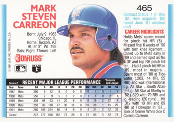 1992 Donruss #465 Mark Carreon Back