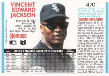 1992 Donruss #470 Bo Jackson Back