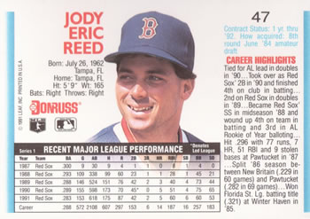 1992 Donruss #47 Jody Reed Back